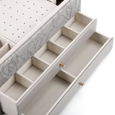 Großes Schmuckkästchen mit Schubladen und Blumenmotiv