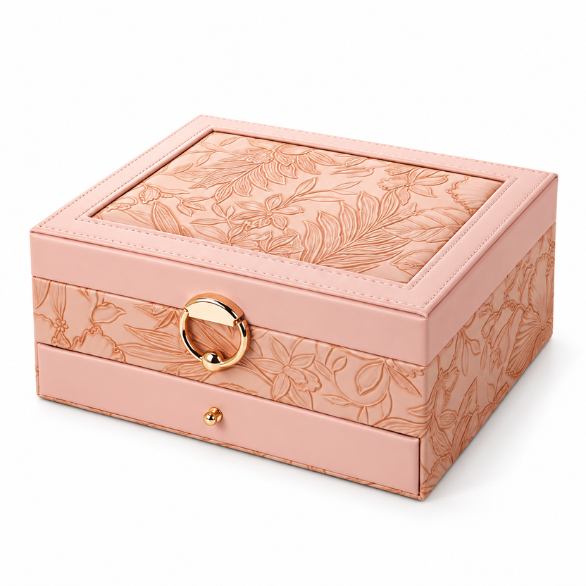 Schmuckkästchen aus PU-Leder mit Blumenmotiv