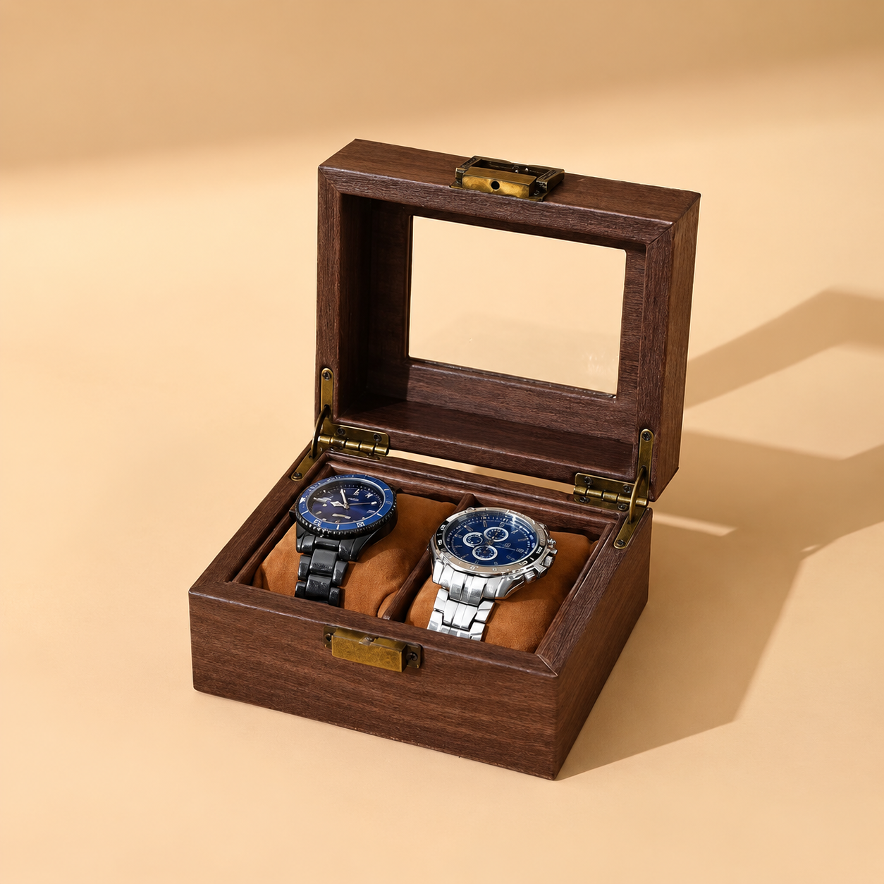 Holz Uhrenbox für 2 Uhren