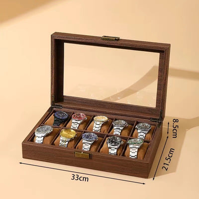 Holz Uhrenbox für 10 Uhren mit Glasdeckel