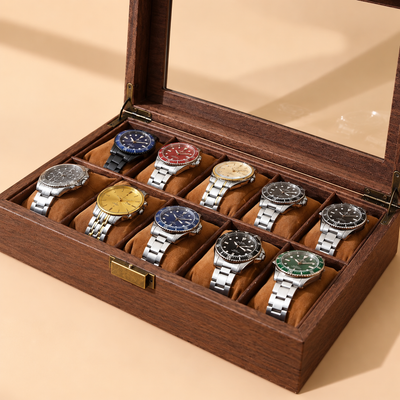 Holz Uhrenbox für 10 Uhren mit Glasdeckel