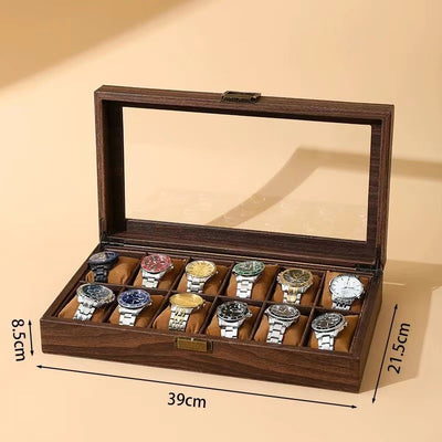 Holz Uhrenbox für 12 Uhren mit Glasdeckel