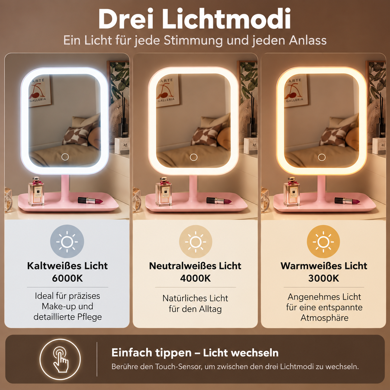 Kleiner Kosmetikspiegel mit LED-Beleuchtung